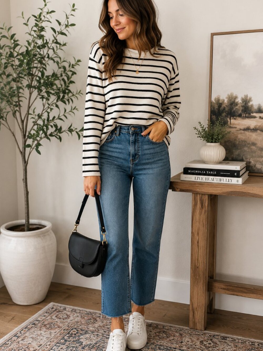 Zara Striped Knit Sweater Small Black Cream Breton French Girl Lightweight